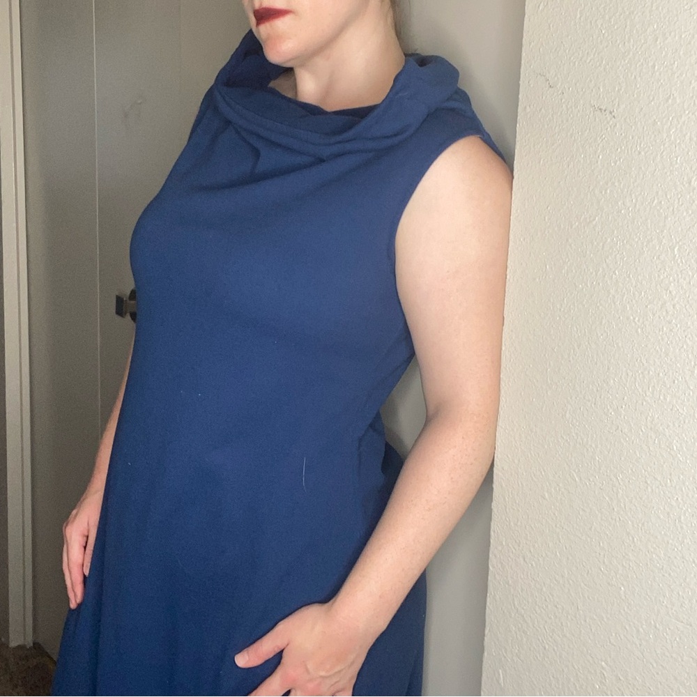 Pre-Loved Handmade Blue Sleeveless Dress with Open Front Long-Sleeved Shrug